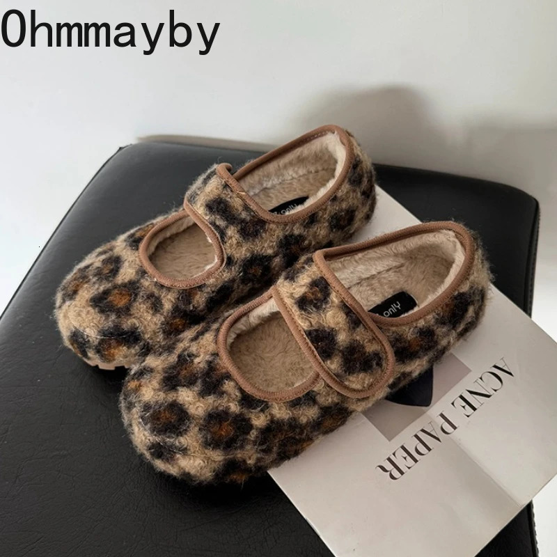 Warm Cotton Women Flats Shoes Comfort Soft Sole Short Plush Mary Jane Shoes Outdoor Furry Shoes For Autumn Winter 2026 251217