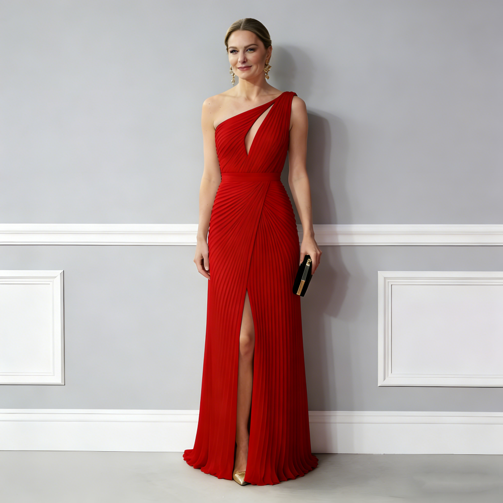 Elegant Pleats Prom Dresses One Shoulder Front Slit Long White Evening Gowns Sleeveless Formal Party Dress For Women 2026