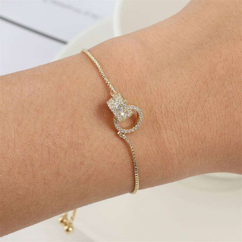 Trendy Circle Interlocked Gold-Color Charm Bangle For Women Men Personally Bracelet Party Girls Exquisite Accessories Jewelry