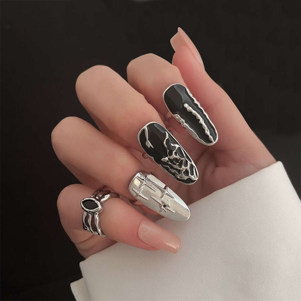 Trend Geometric Inlaid Diamond Open for Women Ins Niche Design Elegant Exquisite Nail Ring