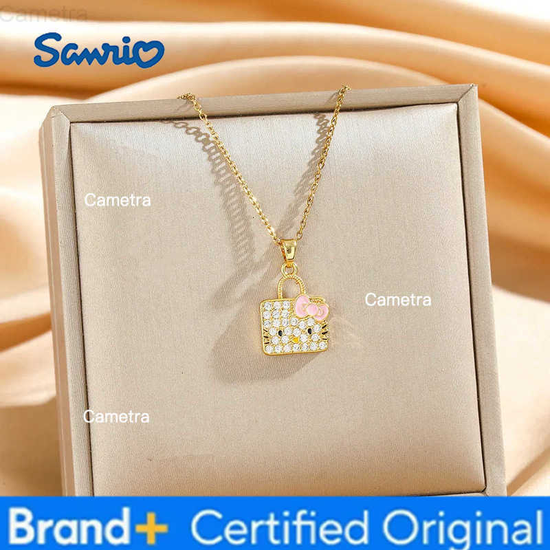 Sanrio Creative Sweet Zircon Hello Kitty Bag Pendant Necklace for Women Girls Stainless Steel Chain Cute Cartoon Jewelry Gifts H251229