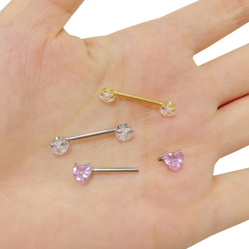 ASTM 36 PIERC Heart Nipple Ring Barbell CZ 16145/6mm Ear Bar Piercing Bar Barbells Nipple Piercing Body Jewelry 251224