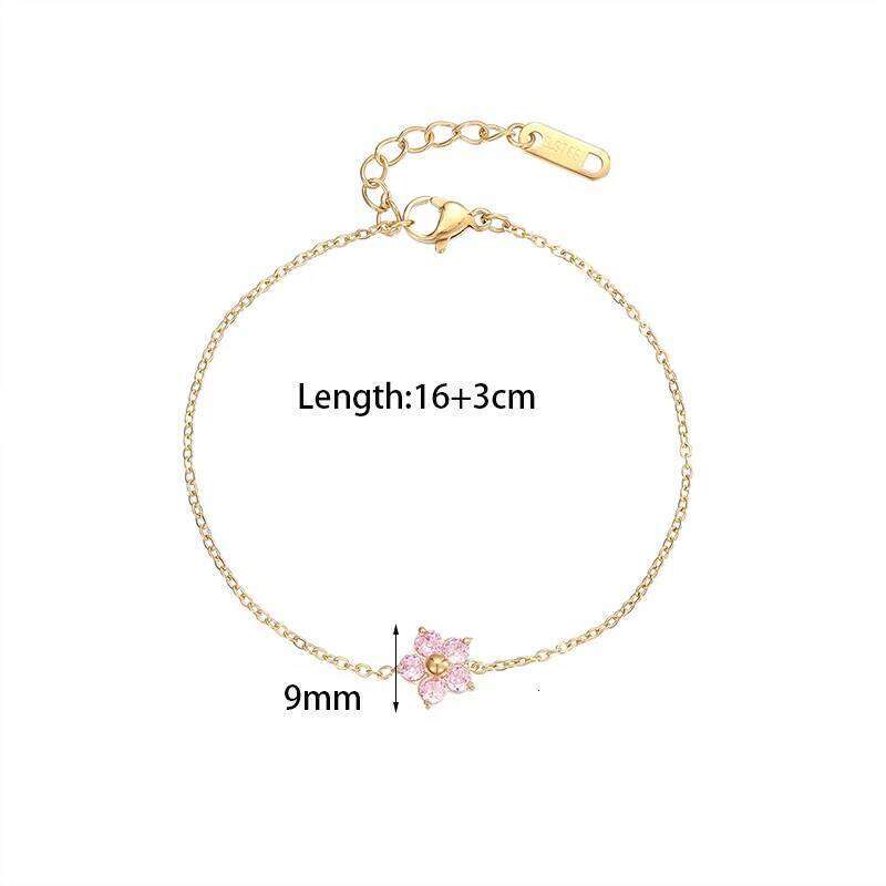 New Stainless Steel 16K Gold Plated Colorful Cubic Zirconia Flower for Women Girls Waterproof Dainty Bracelet Jewelry 25H1229