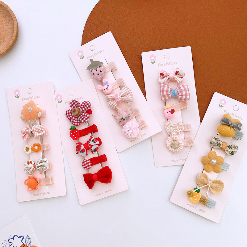 5Pcs/set Baby Newborn Hairpins Infant Toddler Hair Clip Barrettes Cute BB Clips Princess Girl Headwear Kids Hair Accessories C2022