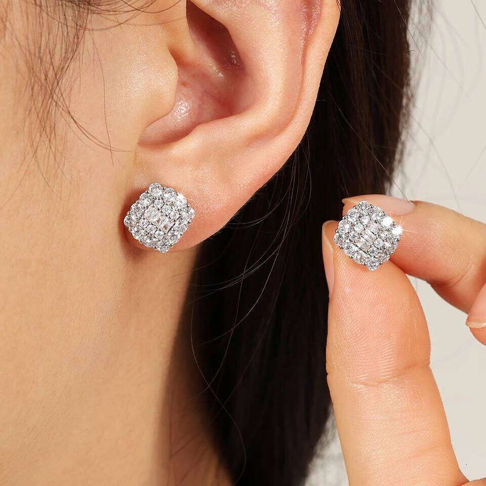 ZAKOL Shiny Clear Iced Out Zircon Stud Earrings for Women Geometric Square Buling Crystal CZ Jewelry Gift