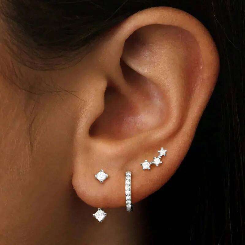 ZAKOL 3Pcs/Set Simple Crystal Zircon Stud Earrings for Women Girls Cute Copper Stackable Ear Bone Piercing Accessories