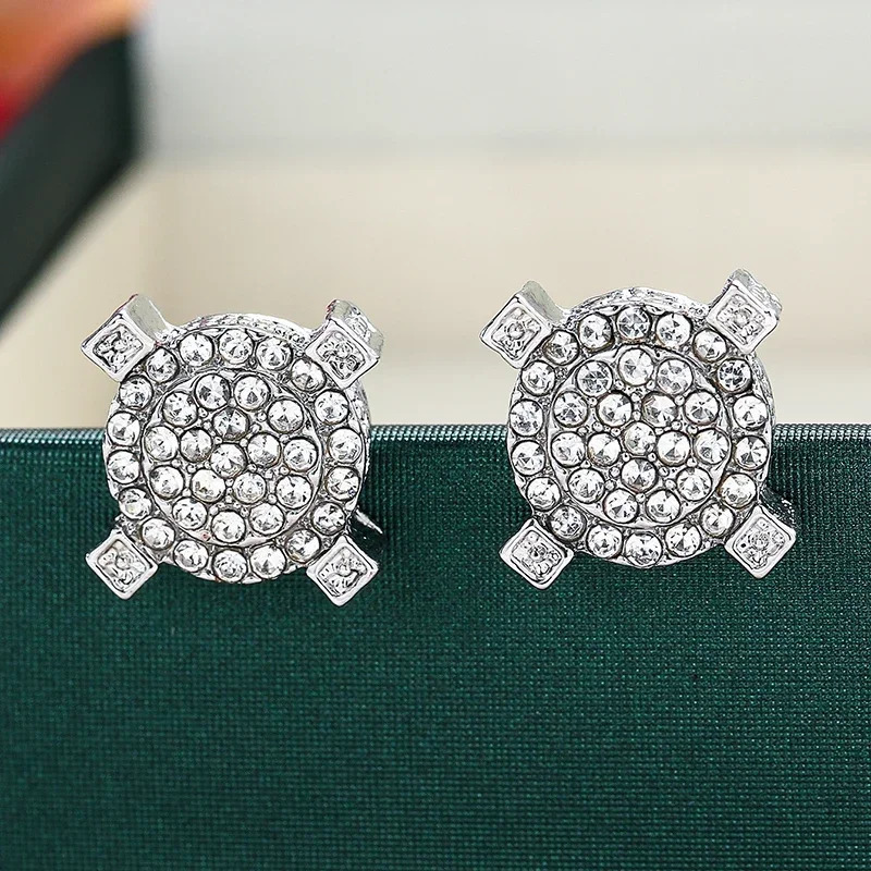 Fashion Gold Color Iced Out Square Bling Stud Earring Men Hip Hop Rhinestone Geometry Earrings for Women Party Jewelry 251224