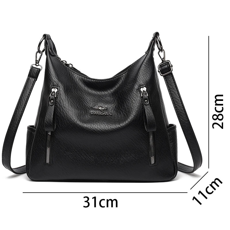 Multiple Pockets and Large Capacity Women Retro Crossbody Bag PU Leather Versatile Satchel Detachable Strap Handbag Female 251216