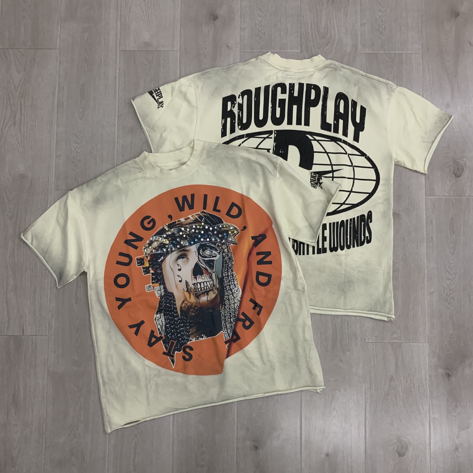 Men's T-Shirts Real Pictures High Quality Roughplay T Shirt All-match Men Women Hip-hop Streetwear Short Sleeve Tee Rock Youth Washed Series For 