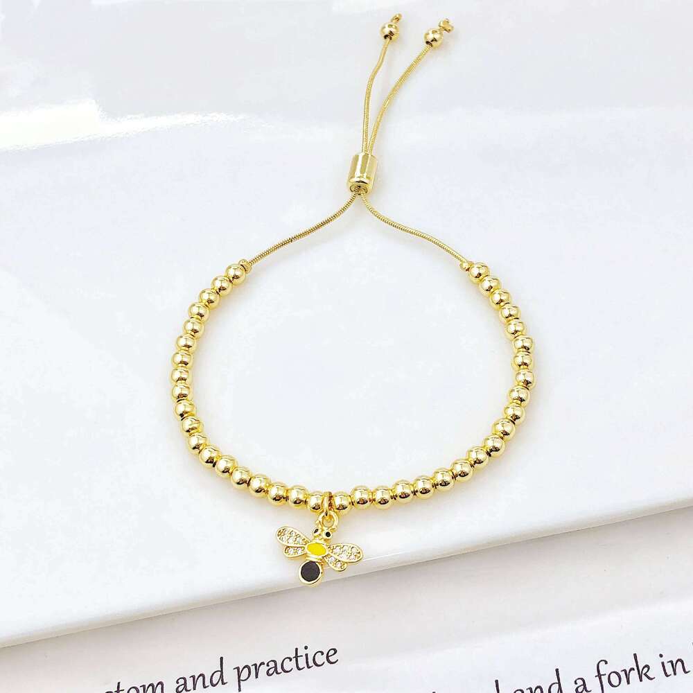 Gold-Plated Copper Bead Chain with Enamel Bees Jellyfish Koi Fish Bracelet for Women Girls Holiday Party Fashion Jewelry Gift 25H1229