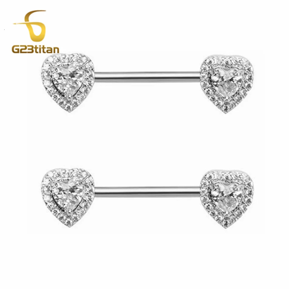 2pcs 14G Nipple Piercing Barbell Silver Color Crystal Zircon Heart Nipple Ring Girls Sexy Mammilla Thele Jewelry 251224