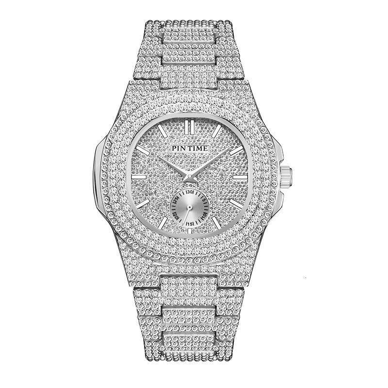Full Diamond Watch Calendar Quartz Watch Steel Strip Couple Watch
