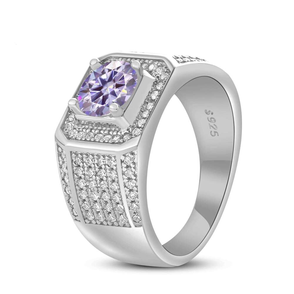 1ct 6.5mm D Color Moissanite Ring 925 Sterling Sliver Plated 18k Eternity Band Hip Hop Rings for Man Party Sparkling Jewely 88e