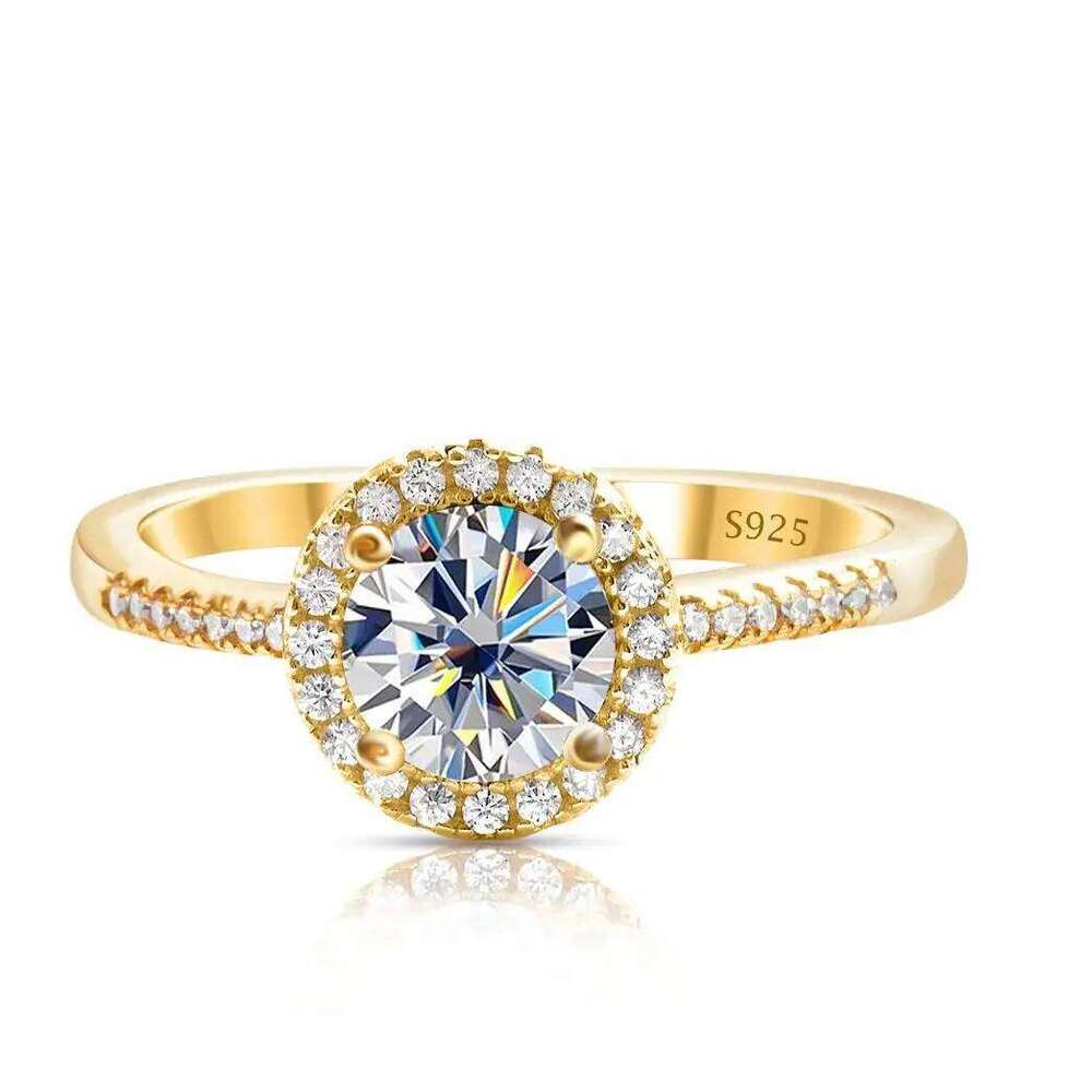 1 Ct Moissanite Ring For Women Solid 925 Silver 18k gold yellow Plated Luxury Wedding Female Jewelry With Certificate Gift 043