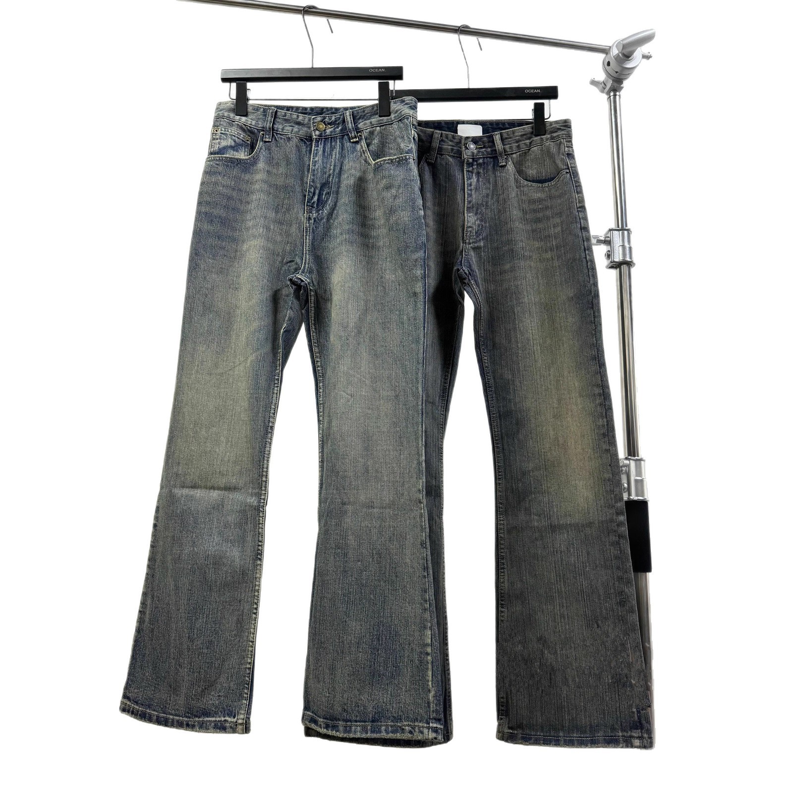 American Retro Waed Bamboo Pattern Flared Denim Jeans Mens Womens High Street Trend Long Pants