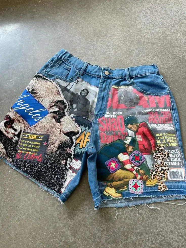 American Retro Washed Denim Shorts Y2K Jeans Mens Hip Hop Street Graphic Baggy Shorts Low Waist Over The Knee Basketball Shorts 251223