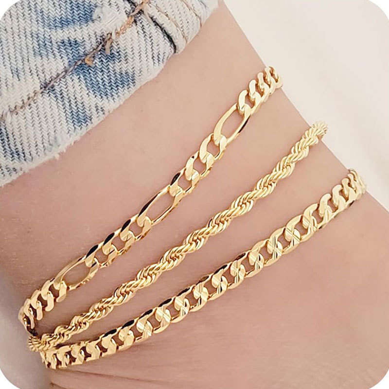 New Cuban Anklet Multi-layer Stacking Fashion Simple Ins Style Stainless Steel Set Foot Chain Jewelry