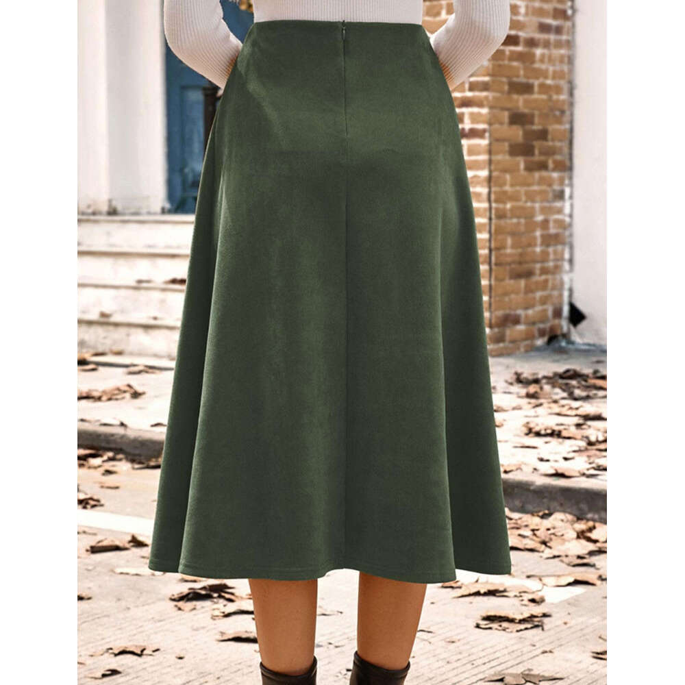 Women's High Waist Midi Skirt Casual A-line Skirt Elegant Autumn Commuter High-Waisted Pleated Versatile Skirt Flared for Daily Wear