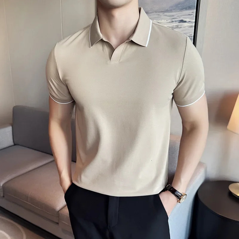 Men Polo Shirt Summer Light Thin British Style Solid Casual Slim Fit Short Sleeved Top T-shirt Fashion Streetwear Men Clothing 251224