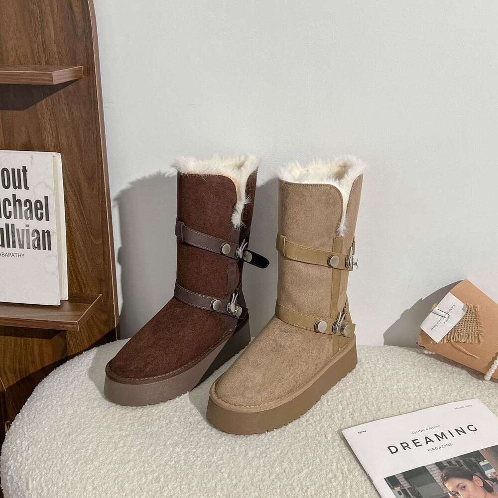 Women's Snow Boots with Fleece Lining, Thickened Winter Warm 2025 New Fashion Thick Sole Mid-Calf Boots, Comfortable for Outdoor Wear