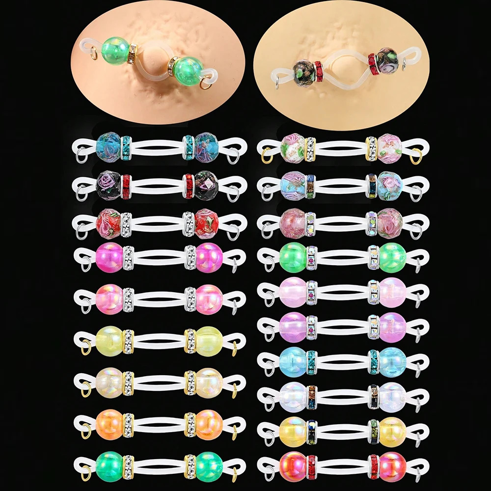 4Pcs Nipple Rings - Adjustable Fit Daily Wear Nipple Nooses - 8mm Candy BeadsFaux Nipple Piercing Non Pierce Faux Barbells 251224