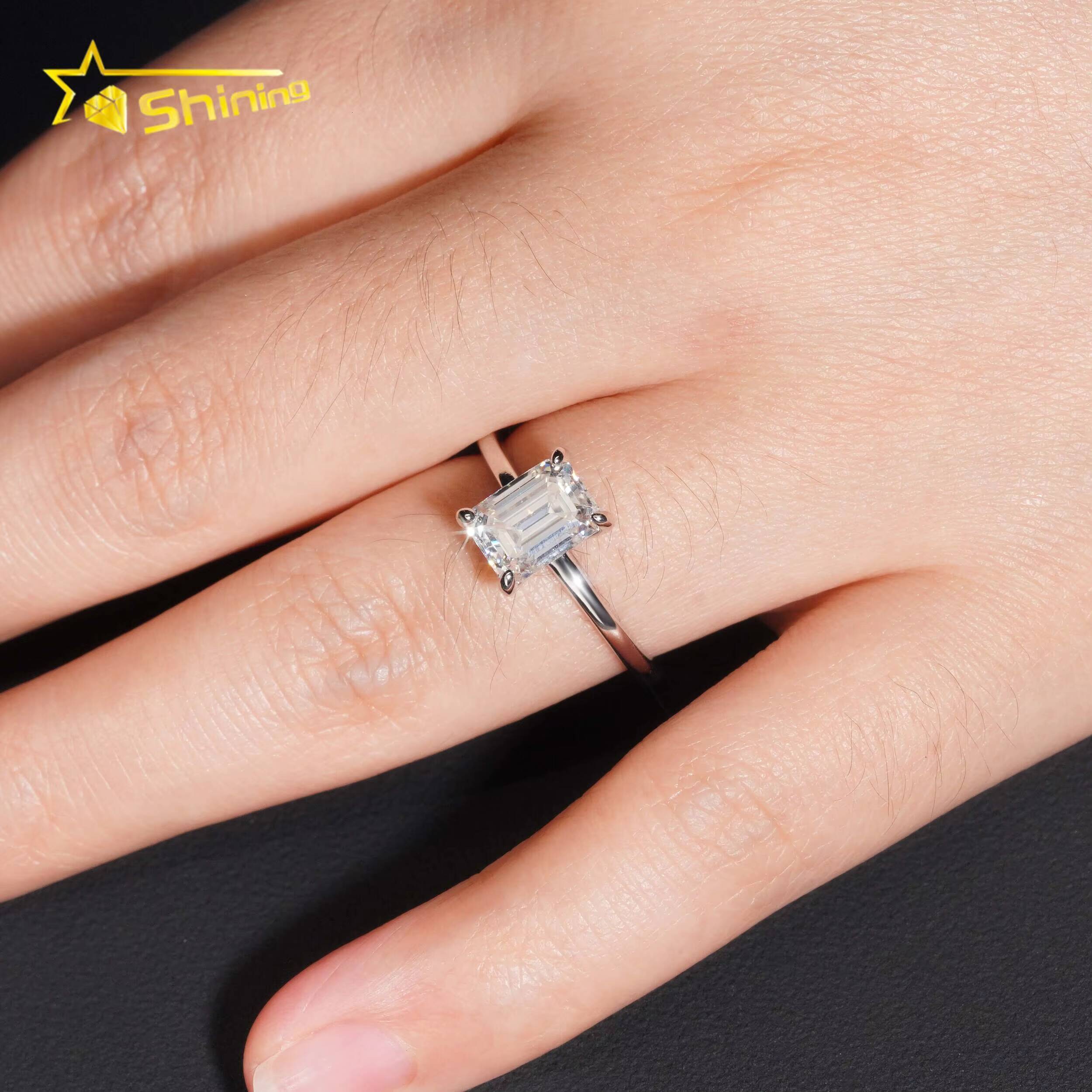 Wholesale 925 Sterling Silver Vvs Diamond Engagement Rings Women 2ct Rhodium Plated Gold Ring Moissanite Women Ring