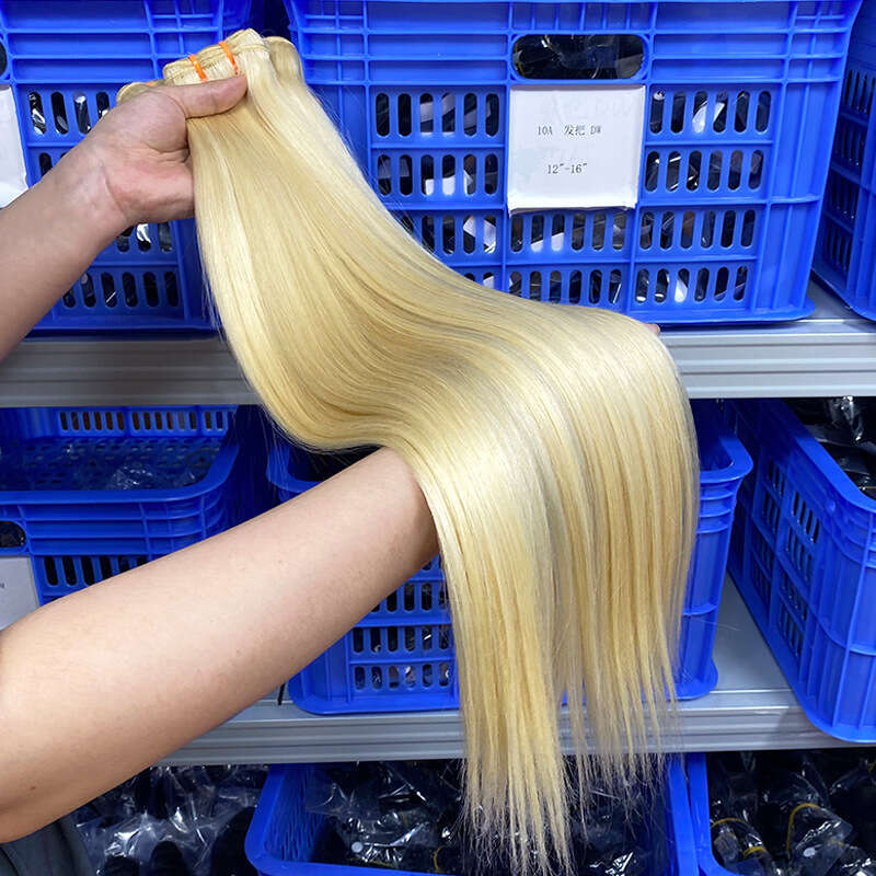 15A Braided Curtain#613 Bundles White Gold Real Human Bone Straight Hair European And American Cross-Border VMS