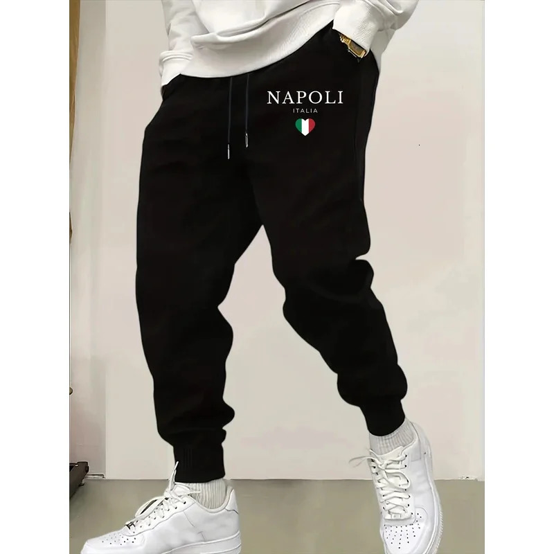 Napoli Italia Letter And Flag Print Man Sweatpant Pocket Fleece Pant Casual Warm Trouser Autumn Fashion Sports Sweatpants Pants 251223
