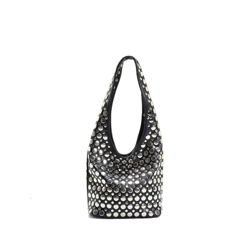 2026 Women S Punk Rivet Edgy Bucket Bag Ic Closure Shoulder Purse Suitable For Parties Outfits Daily Wear Available In
