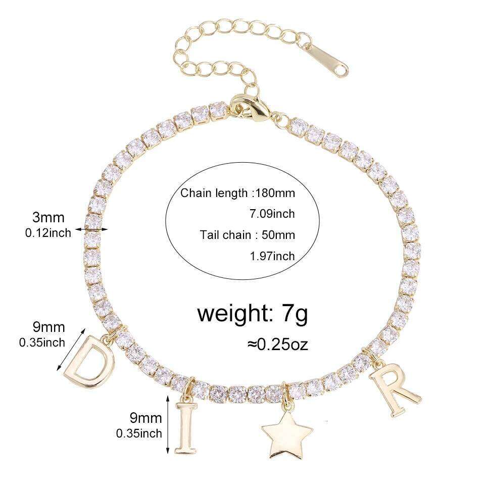 ZAKOL New Letter Pendant Round Zircon Claw Chain Bracelet for Women Shiny CZ Tennis Bracelets Aesthetic Jewelry Gift