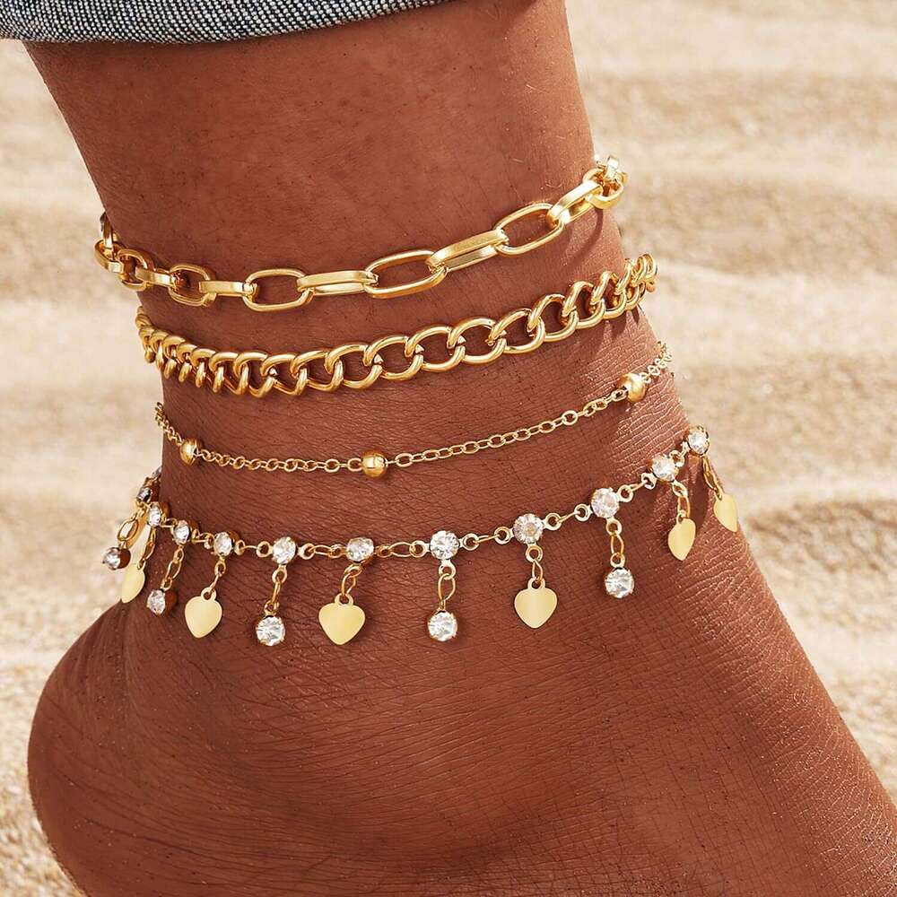 Cross-Border New Fashion Women's Gold Anklet Star Butterfly Pendant Layered Set Beach Multi-Layer Chain