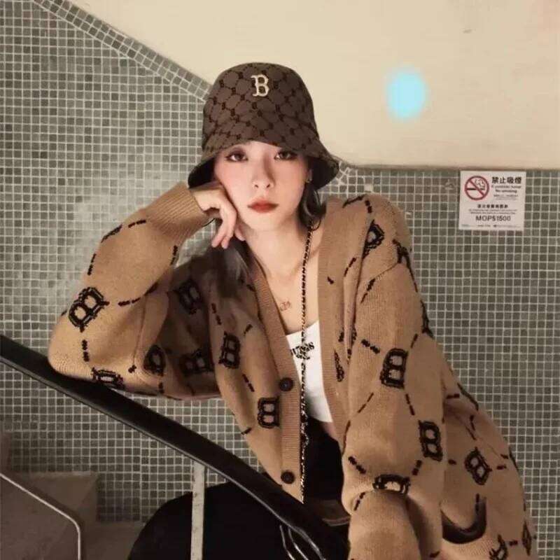 Fashion Letter Embroidery Knitted Cardigan Autumn Casual Printed Sweater Jacket Women V-Neck Single Breasted Wool Coat 616A