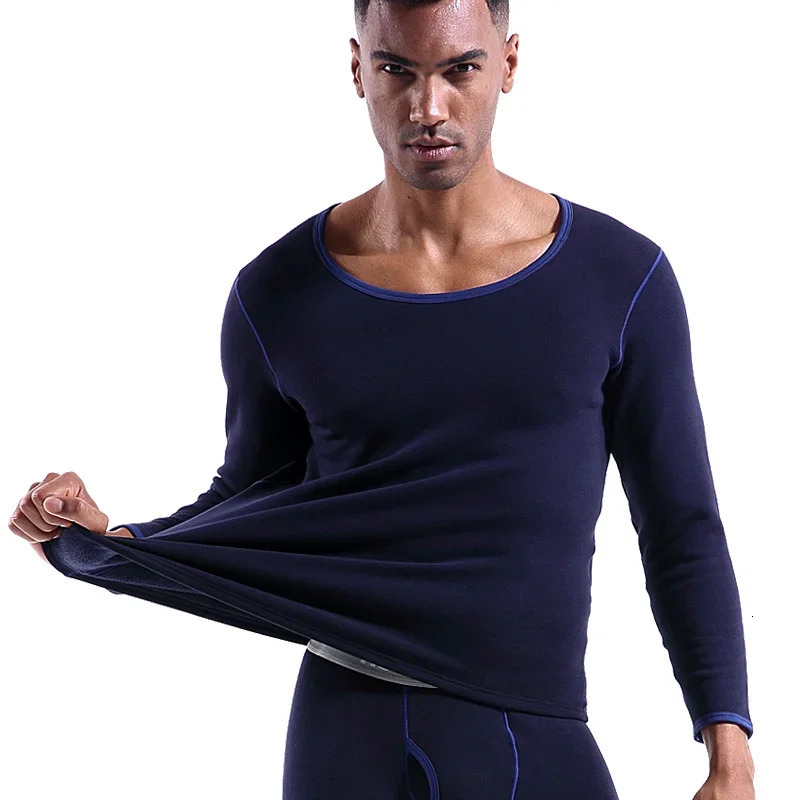 Element winter mens single top plus fleece thickened undercoat cold round neck slim warm underwear 251225