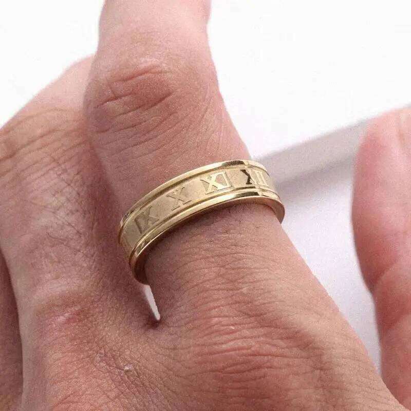 ZAKOL 6MM Width Vintage Roman Numbers Stainless Steel Slivery Golden Black Couple Ring For Men Woman Jewelry Gifts