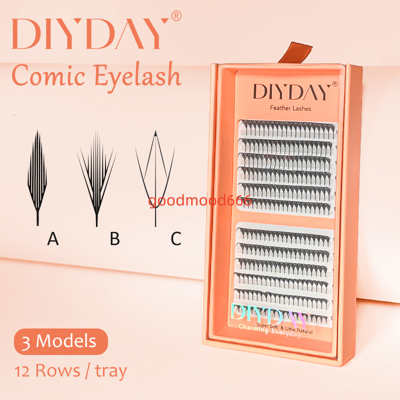 DIYDAY Super Light Comic 005 C D Curl Mink Individual Cluster Lashes for Wholesales and Customize