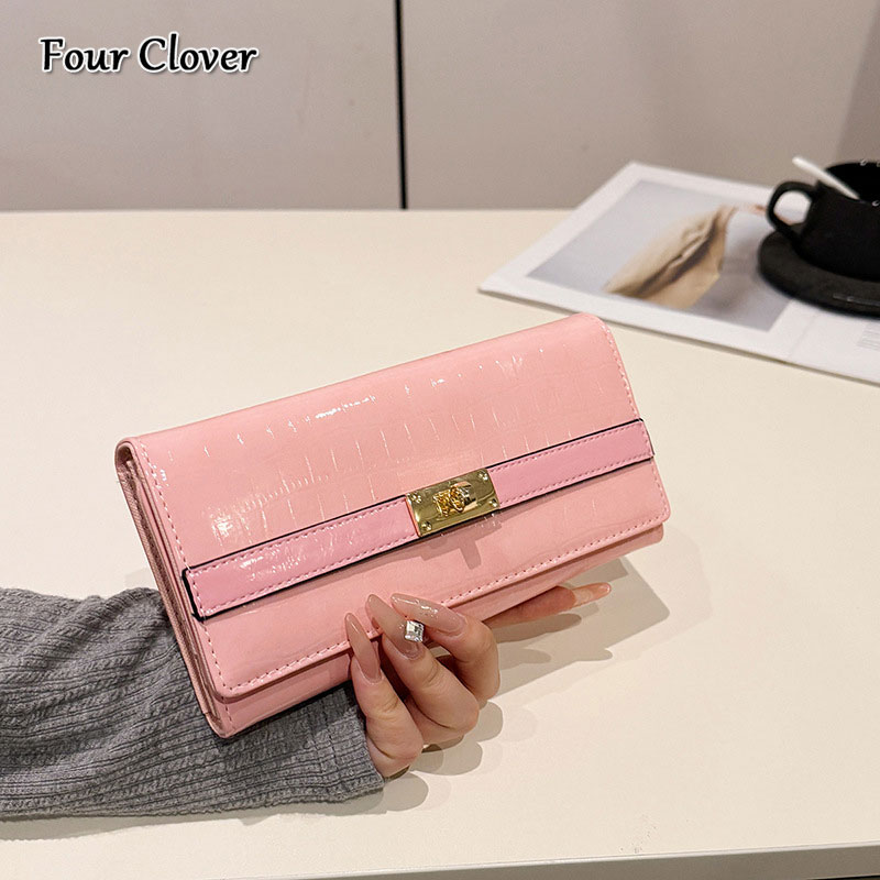 Niche high-end long wallet for women, vintage multi-card slot money clip, large-capacity multifunctional phone wallet, casual glossy money bag, luxuri