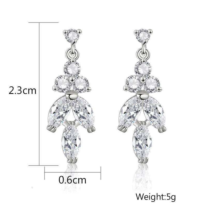 Classic Shinny Cubic Zirconia Leaf Dangle Earrings Necklace Set for Women Elegant Bridal Wedding Party Jewelry Dress