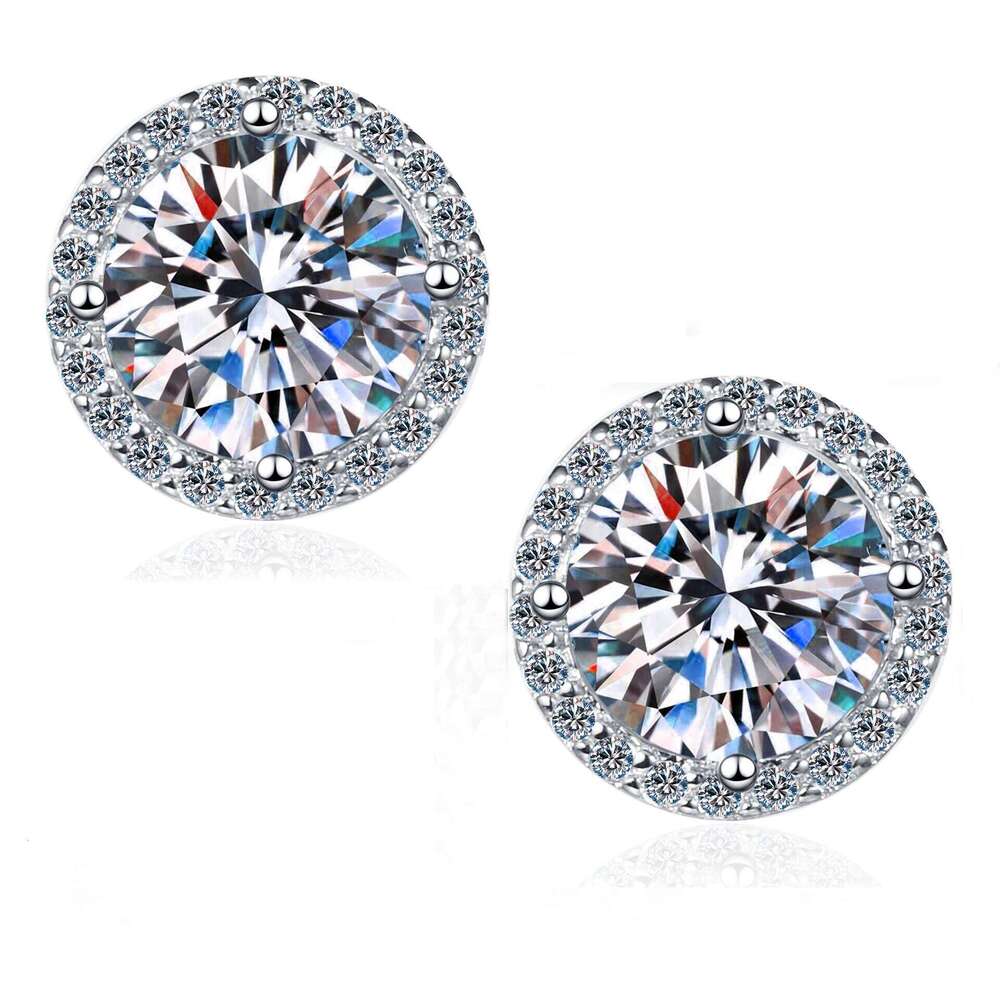 925 Sterling Silver 1 Carat Moissanite Round Earrings Engagement Wedding Daily Work Party Travel Luxurious Gift For Women 7e3