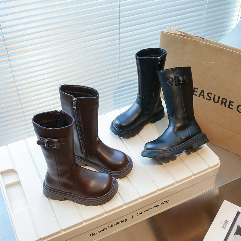 Girls' Children's 2025 Winter New Style Big Kids Leather Long High Tube Princess Fleece-Lined Boots