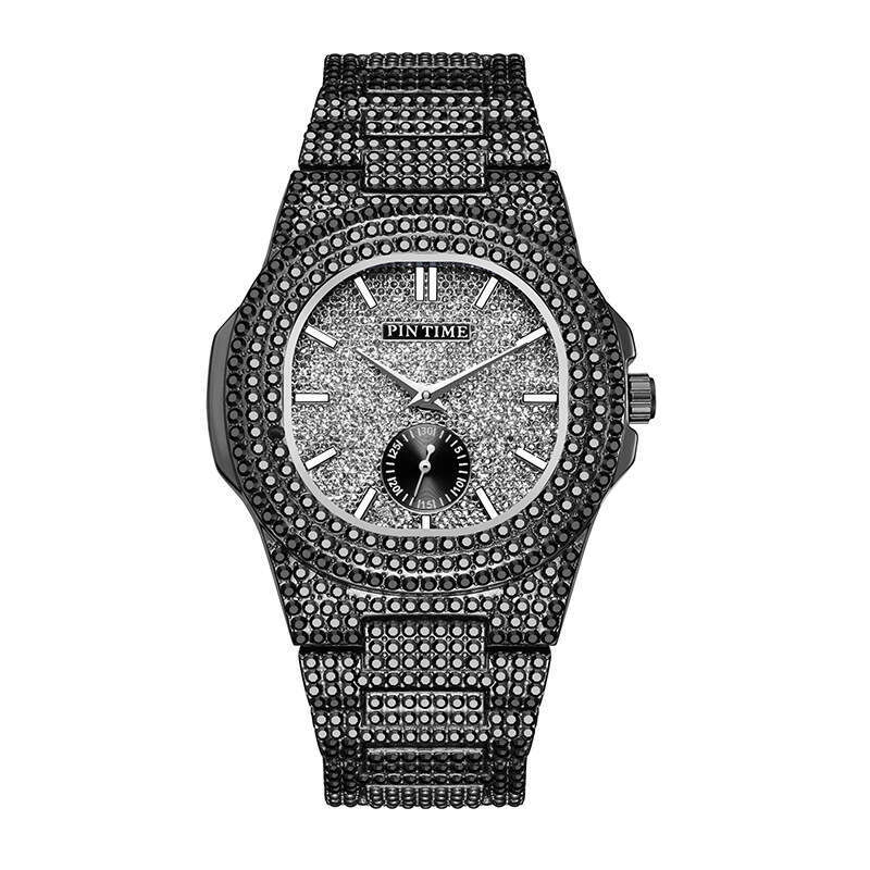 Full Diamond Watch Calendar Quartz Watch Steel Strip Couple Watch