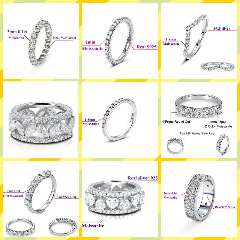 solid 2mm m Full Ring Band 925 Sterling Silver white Round Diamond Jewelry gift dating party 251225