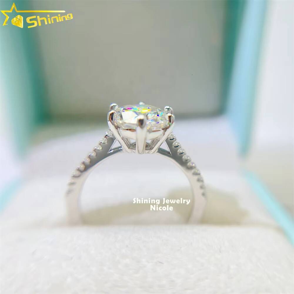 Hot Sale 6 Prong 18k Gold Plated Sterling Silver Women Round Vvs 3ct Moissanite Engagement Rings