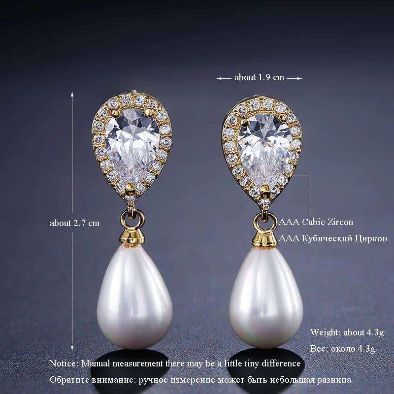 ZAKOL Brand Water Drop Simulated Pearl Dangle Earrings for Women Fashion Lady's Ear Accessory Wedding Engagement Party Jewelry