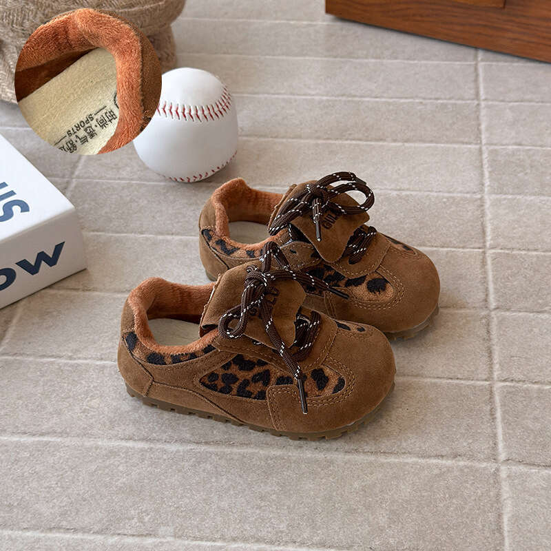 INS Dexun 2025 Autumn Winter New Korean Style Girls Leopard Print Forrest Gump Boys Soft Sole Sports Running Shoes