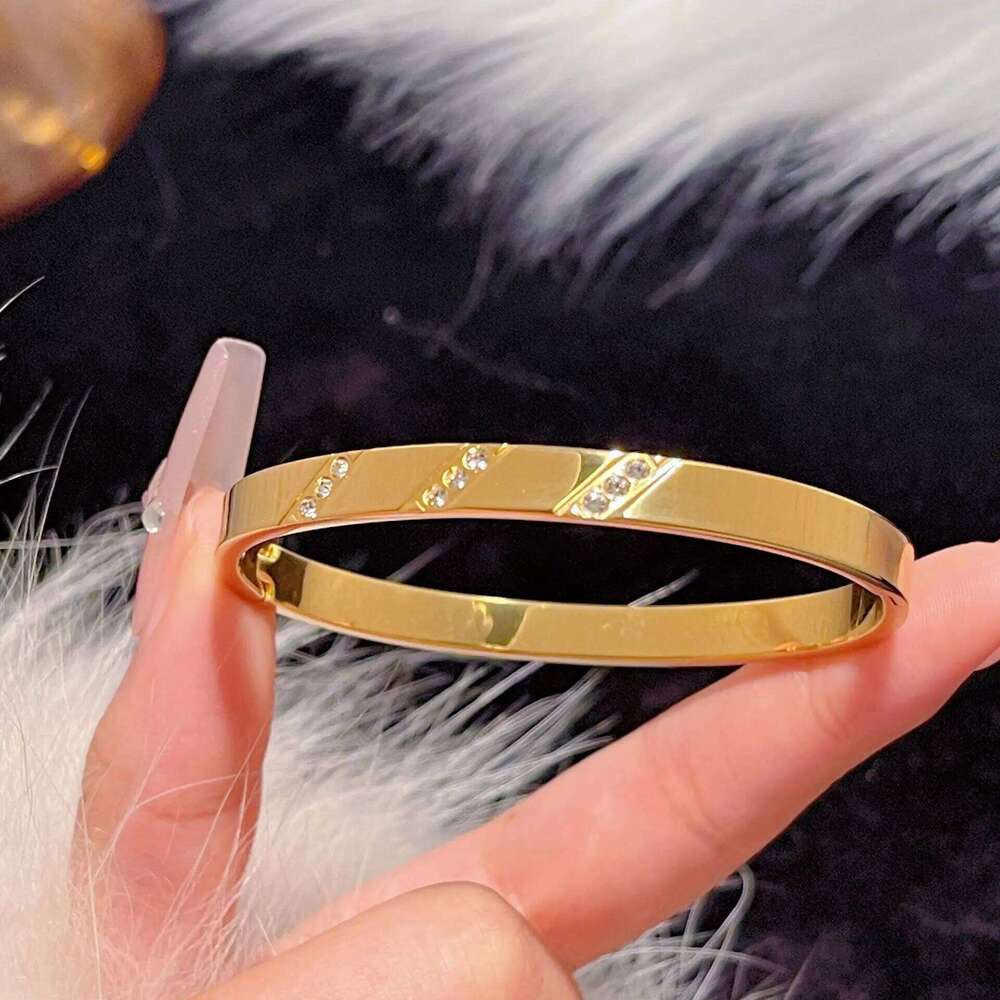 ZAKOL Classic Striped Zircon Inlaid Stainless Steel Bracelet for Women Gold Color Plated Fashion Niche Design Accessory Gift