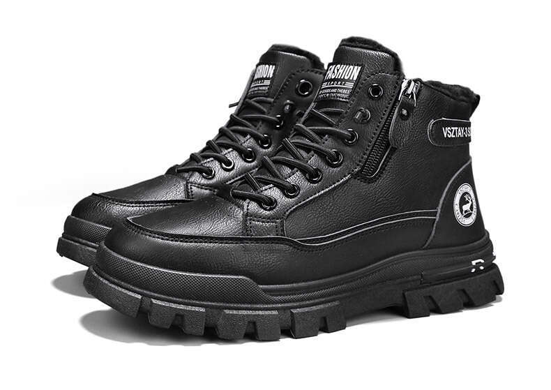 2025 Winter Martin British Style Waterproof Men's Fleece-Lined Thickened Warm Snow High-Top Leather Shoes Work Boots