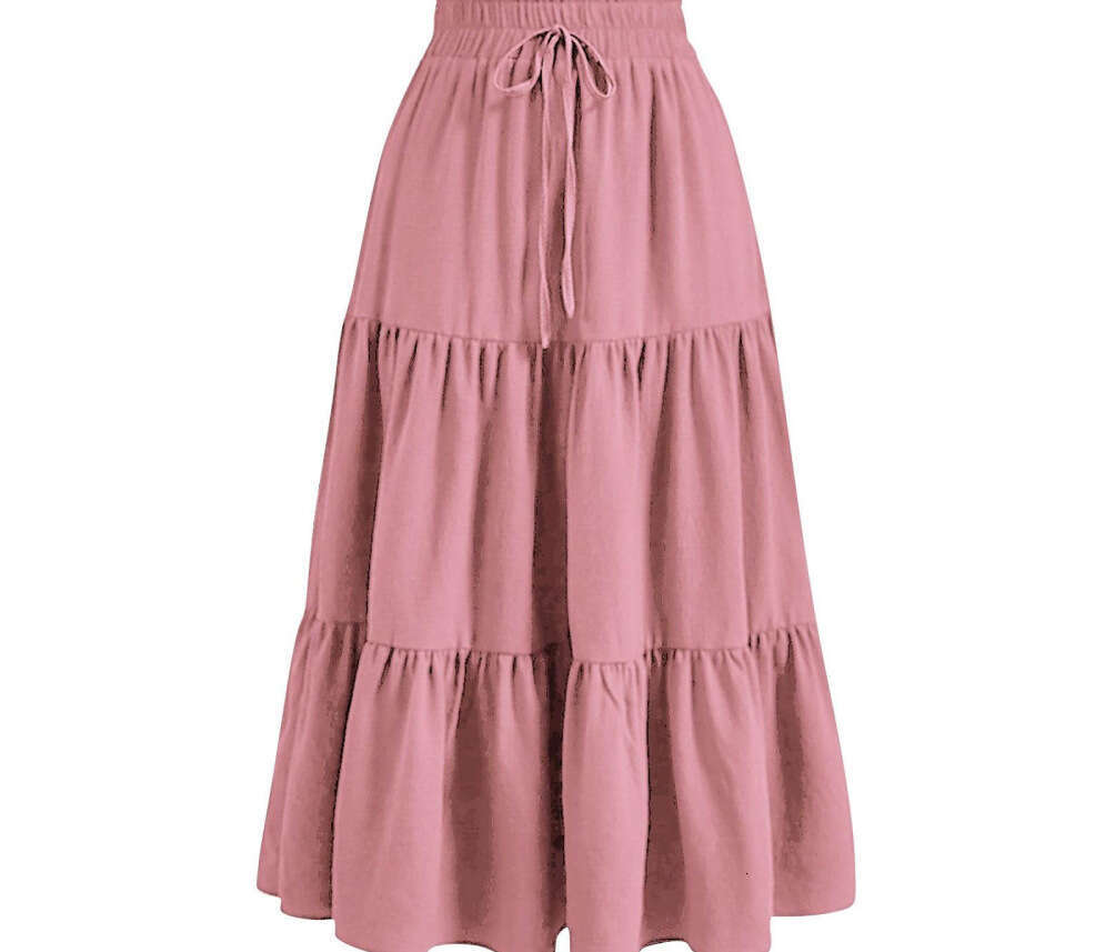Women's Tiered Maxi Skirt Elastic Waist Drawstring Long Skirt for Casual Daily Wear Ruched Elastic Pocket Skirt Patchwork