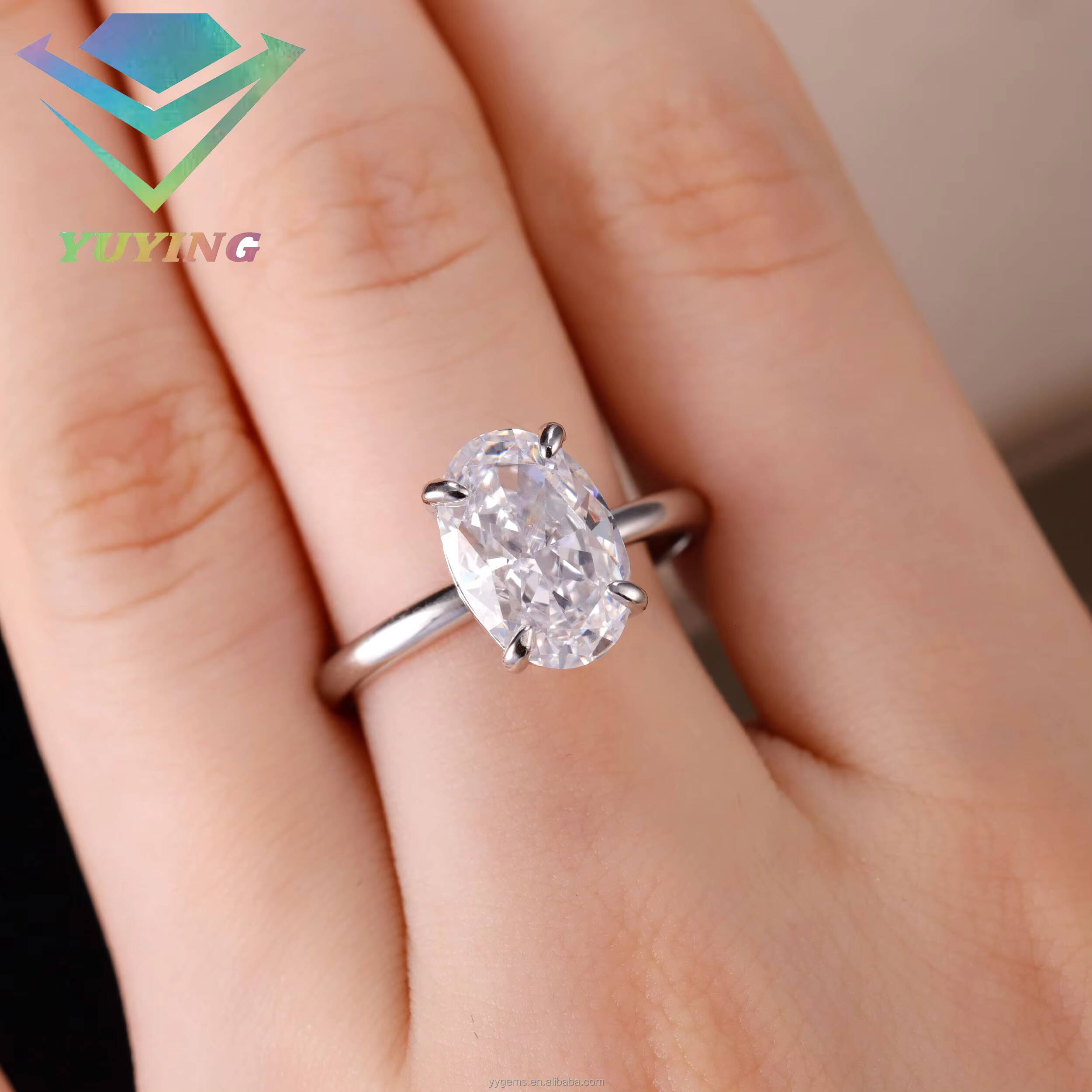 Fine Jewelry 18K White Solid Gold Oval Moissanite Diamond Prongs Solitaire Wedding Ring Women Fine Rings