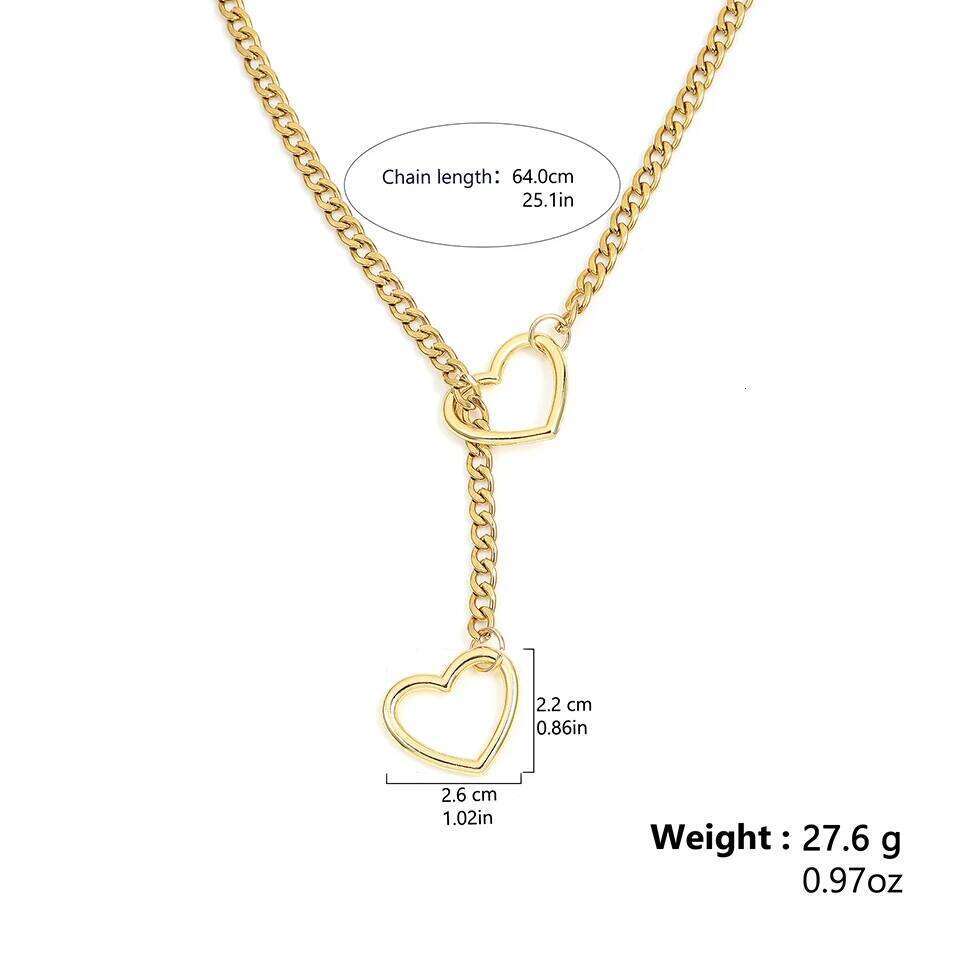 ZAKOL Adjustable Stainless Steel Cuban Link Hollow Heart Y-Shaped Necklace Punk Rock Style Party Accessories