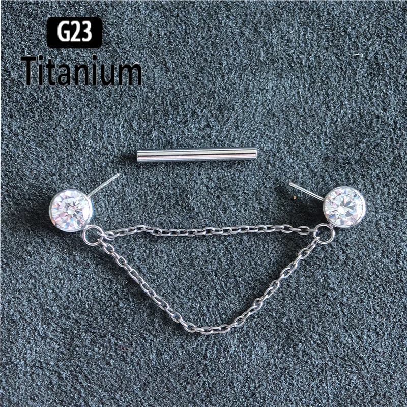 G23 Nipple Piercing Jewelry CZ With Chain Bezel Tongue Nipple Bars Piercing for Breasts Sexy Piercing Mamilo for Women 251224